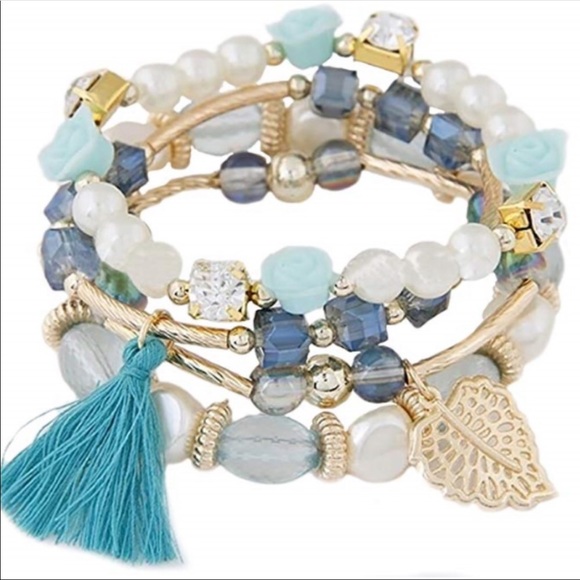 Set of 4 Beautiful Stackable Stretch Bracelets - Picture 2 of 3